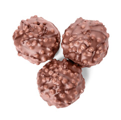 Sweet chocolate candies on white background