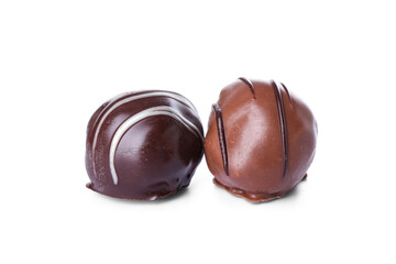 Sweet chocolate candies on white background