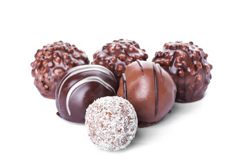Sweet chocolate candies on white background