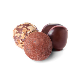 Sweet chocolate candies on white background