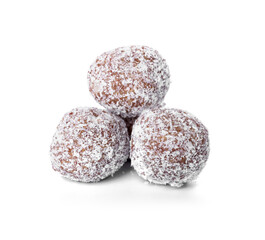 Sweet chocolate candies on white background