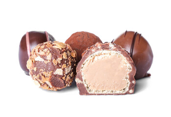 Sweet chocolate candies on white background