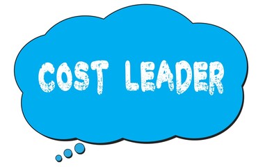 COST  LEADER text written on a blue thought bubble.