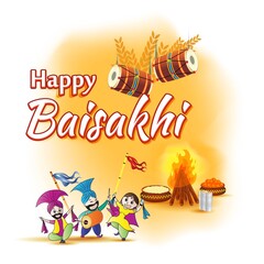 Vector illustration for happy Baisakhi, Indian punjabi festival with festival theme elements.