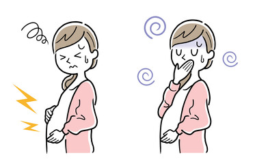 ベクターイラスト素材：つわり、体調の悪い若い妊婦
