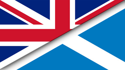 Fototapeta na wymiar Scotland Flag and United Kingdom Flat Flag - Double Flag 