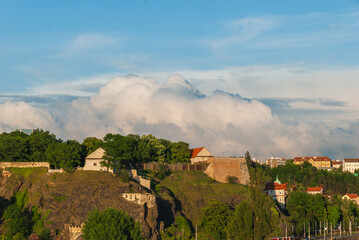 View of Vysehrad Castle in Prague, Czech Republic, in spring with beautiful sky