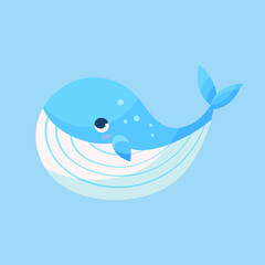 Vector handdrawn sea mammal blue big cartoon cute whale 