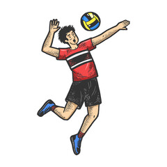 Volleyball player with ball sketch raster