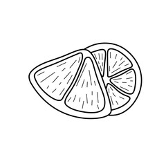 Black and white illustration of citrus fruits.