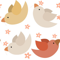 Seamless pattern with small birds. Vector spring background. Original texture for textile, fabric, wallpaper, apparel clothing, poster, postcard, banner