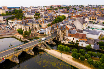 Panoramic aerial view of Vierzon in the Cher department. High quality photo
