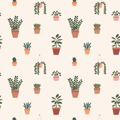 Fototapeta premium House plants seamless pattern. Vector illustration.