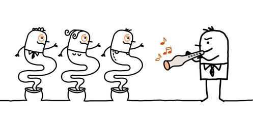 Cartoon Businessman Charming People with a Flute