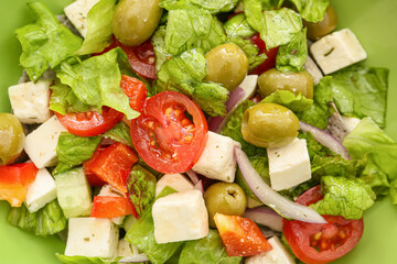 Tasty fresh Greek salad, closeup