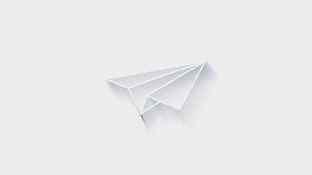 Simple paper plane icon. White icon with shadow on transparent background.