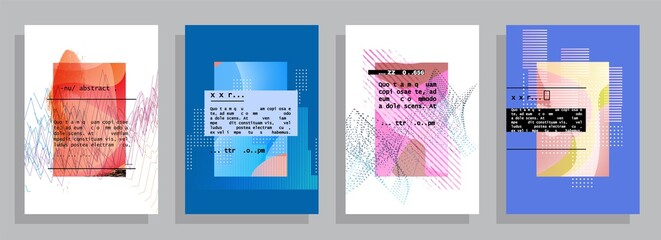 Naklejka premium Covers templates set with graphic geometric elements. Applicable for brochures, posters, covers and banners. Vector illustrations.