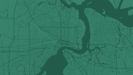 Green vector background map, Jacksonville city area streets and water cartography illustration.