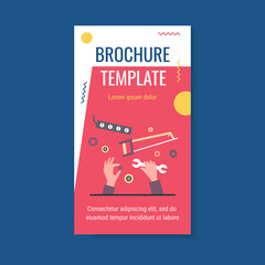 Hand repairing and holding wrench and gear. Spanner, socket, saw flat vector illustration. Maintenance and renovation concept for banner, website design or landing web page