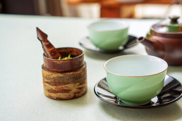 Japanese warm green tea..It has a good fragrance and a little bitterness.