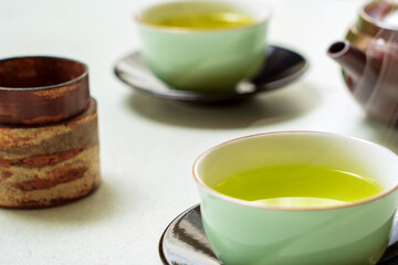 Japanese warm green tea..It has a good fragrance and a little bitterness.