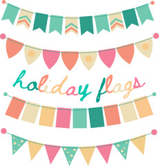 Holiday multicolored flags for decoration. clipart for cards, invitations and congratulations, festivals. Happy Birthday! For children's - 424742907