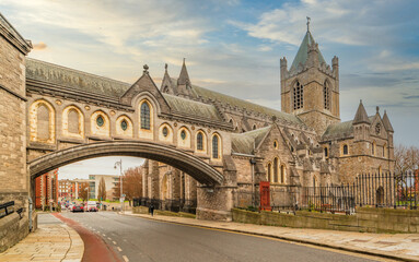 Naklejka premium Beautiful scene daylight Dublin Ireland capital landscape city urban area old town Christ Church
