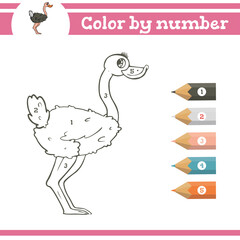 Color by numbers. Coloring page for preschool children. Learn numbers for kindergartens. Educational game. Vector illustration