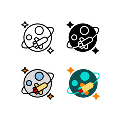 rocket travel around the planet Icon, Logo, and illustration