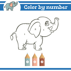 Color by numbers. Coloring page for preschool children. Learn numbers for kindergartens. Educational game. Vector illustration