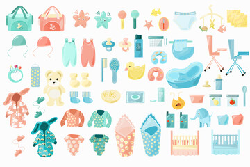 A set of items on the theme of things for newborns