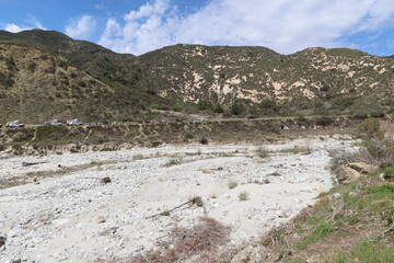 Fototapeta na wymiar California Landscape with Dry Creek Bed in Mill Creek due to the Severe California Drought in the Mill Creek Valley