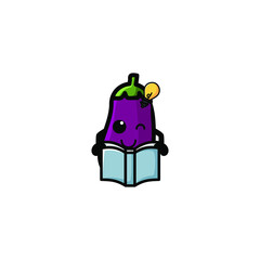 Cute Eggplant Cartoon Character Vector Illustration Design. Outline, Cute, Funny Style. Recomended For Children Book, Cover Book, And Other.