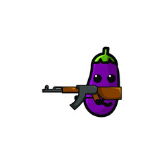 Cute Eggplant Cartoon Character Vector Illustration Design. Outline, Cute, Funny Style. Recomended For Children Book, Cover Book, And Other.
