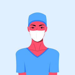 Fototapeta premium Woman doctor in uniform, young girl nurse, female character in medical uniform and mask. Coronavirus COVID-19 epidemic.