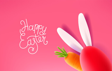Happy Easter Holiday card. Easter banner with realistic elements. 3d style cute vector illustration
