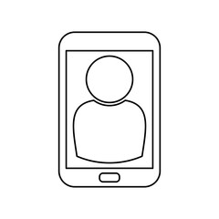 phone user icon, online video conference linear symbol, smartphone isolated pictogram