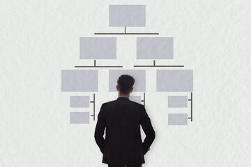 Businessman looking at business hierarchy chart. Organization hierarchy concept.