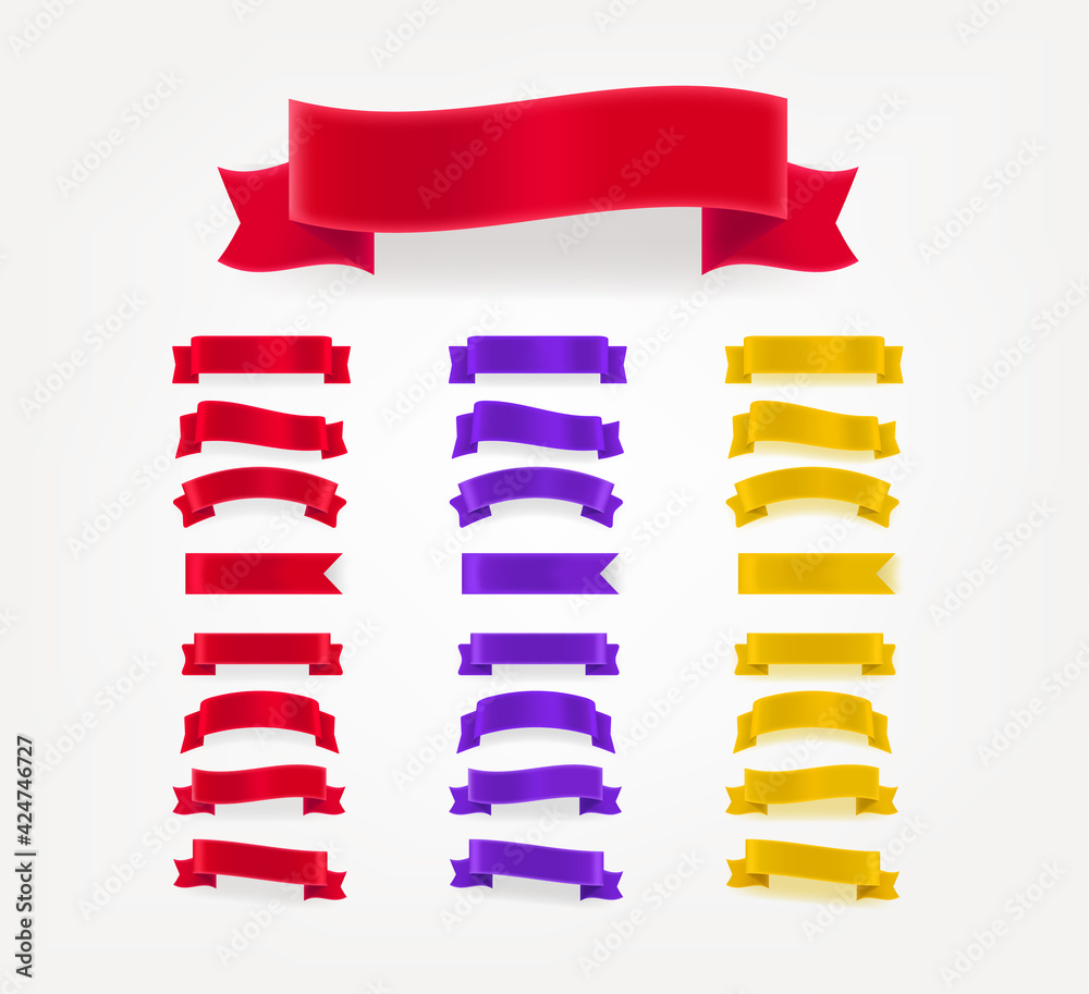 Poster set of color decorative horizontal bows. tamplate for a text