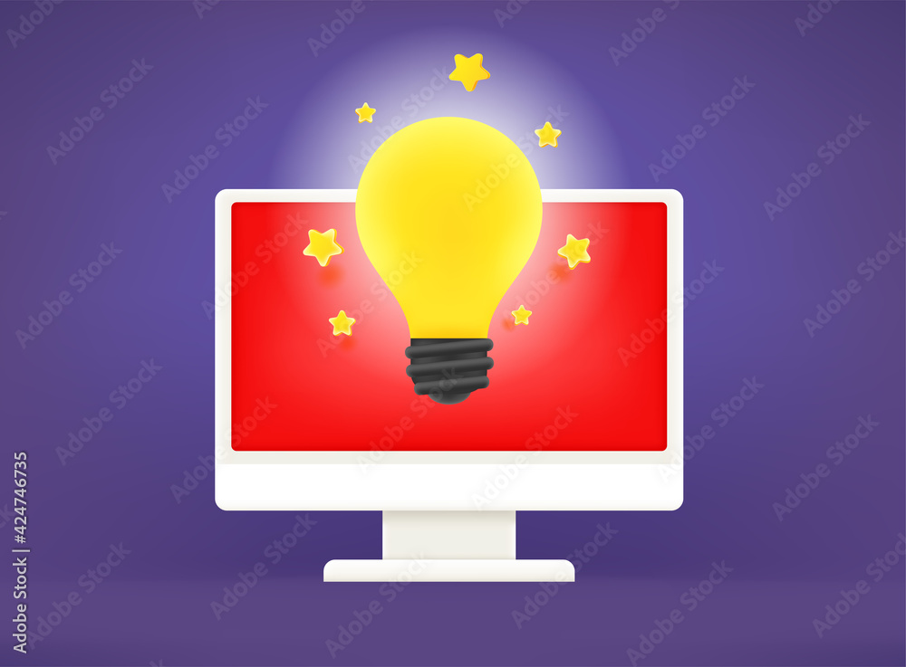 Poster lightbulb with computer. good idea concept