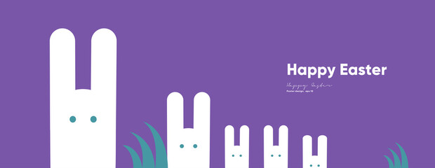 Fototapeta premium Happy Easter. Flat vector illustration. Abstract backgrounds, geometric patterns for the Easter holiday. Ornament, spring symbols, eggs, rabbit, flowers. Poster, banner, flyer. Egg packaging label.