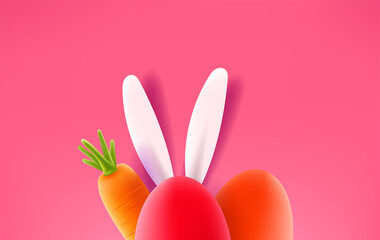 Happy Easter Holiday card. Easter banner with realistic elements. 3d style cute vector illustration