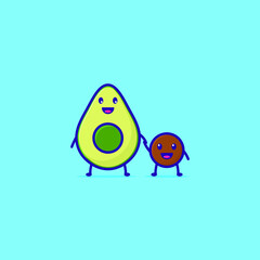 Naklejka premium Cute Avocado Cartoon Character Vector Illustration Design. Outline, Cute, Funny Style. Recomended For Children Book, Cover Book, And Other.