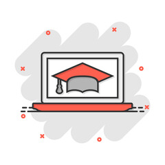 Fototapeta na wymiar Elearning education icon in comic style. Study vector cartoon illustration pictogram. Laptop computer online training business concept splash effect.