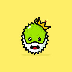 Cute Durian Cartoon Character Vector Illustration Design. Outline, Cute, Funny Style. Recomended For Children Book, Cover Book, And Other.