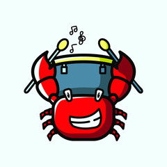 Naklejka premium Cute Crab Music Cartoon Character Vector Illustration Design. Outline, Cute, Funny Style. Recomended For Children Book, Cover Book, And Other.