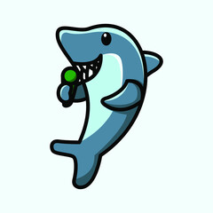 Cute Sing Shark Cartoon Character Vector Illustration Design. Outline, Cute, Funny Style. Recomended For Children Book, Cover Book, And Other.