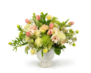 Flower Arrangement in a White Vase Isolated on White Space - Bouquet of Flowers in Soft Pastel Colors -  Floral Arrangement by Florist