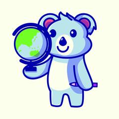 Cute Koala School Cartoon Character Vector Illustration Design. Outline, Cute, Funny Style. Recomended For Children Book, Cover Book, And Other.
