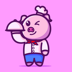 Cute Pig Cartoon Character Vector Illustration Design. Outline, Cute, Funny Style. Recomended For Children Book, Cover Book, And Other.